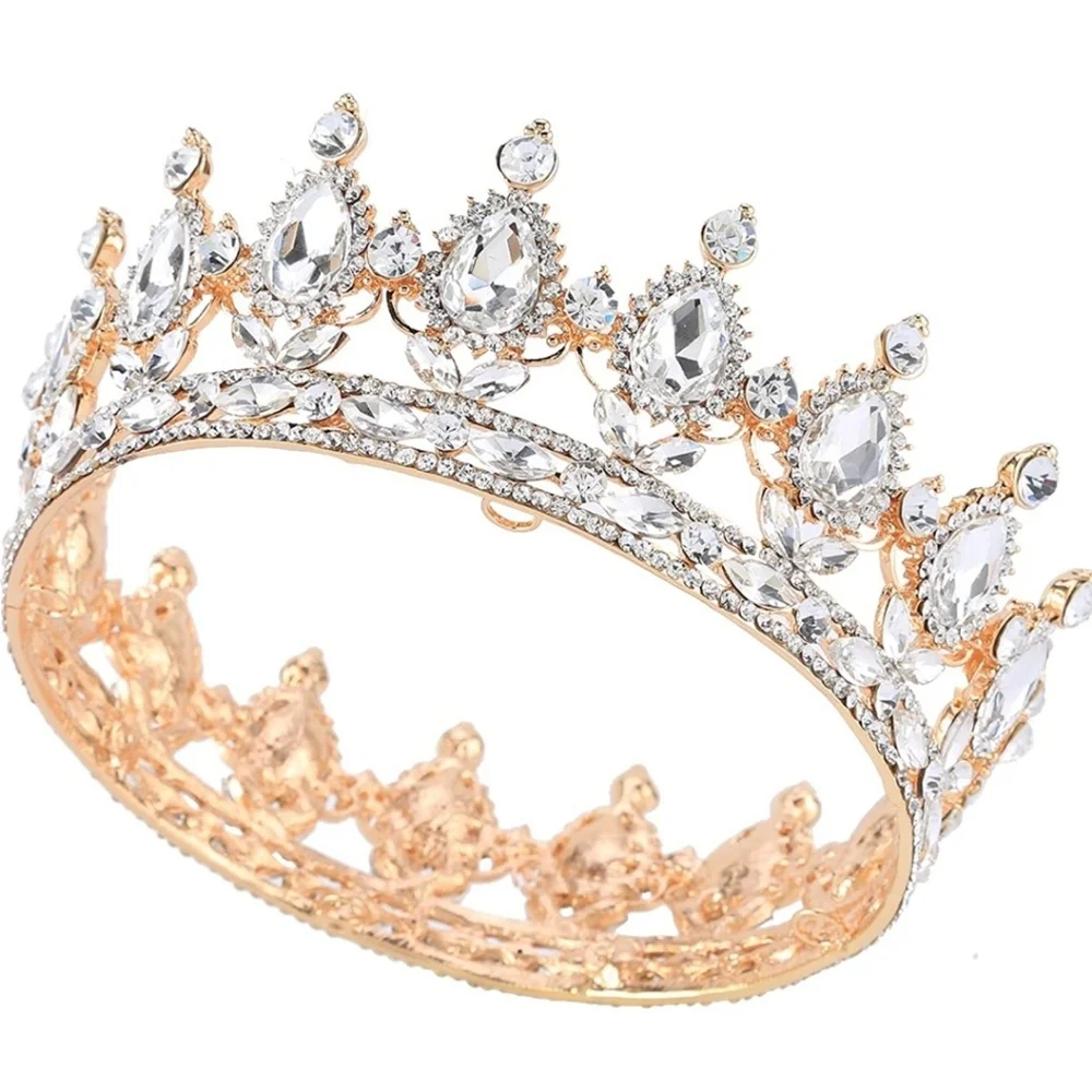 Gold Plated Crystal Rhinestone Full Circle Tiara Crown